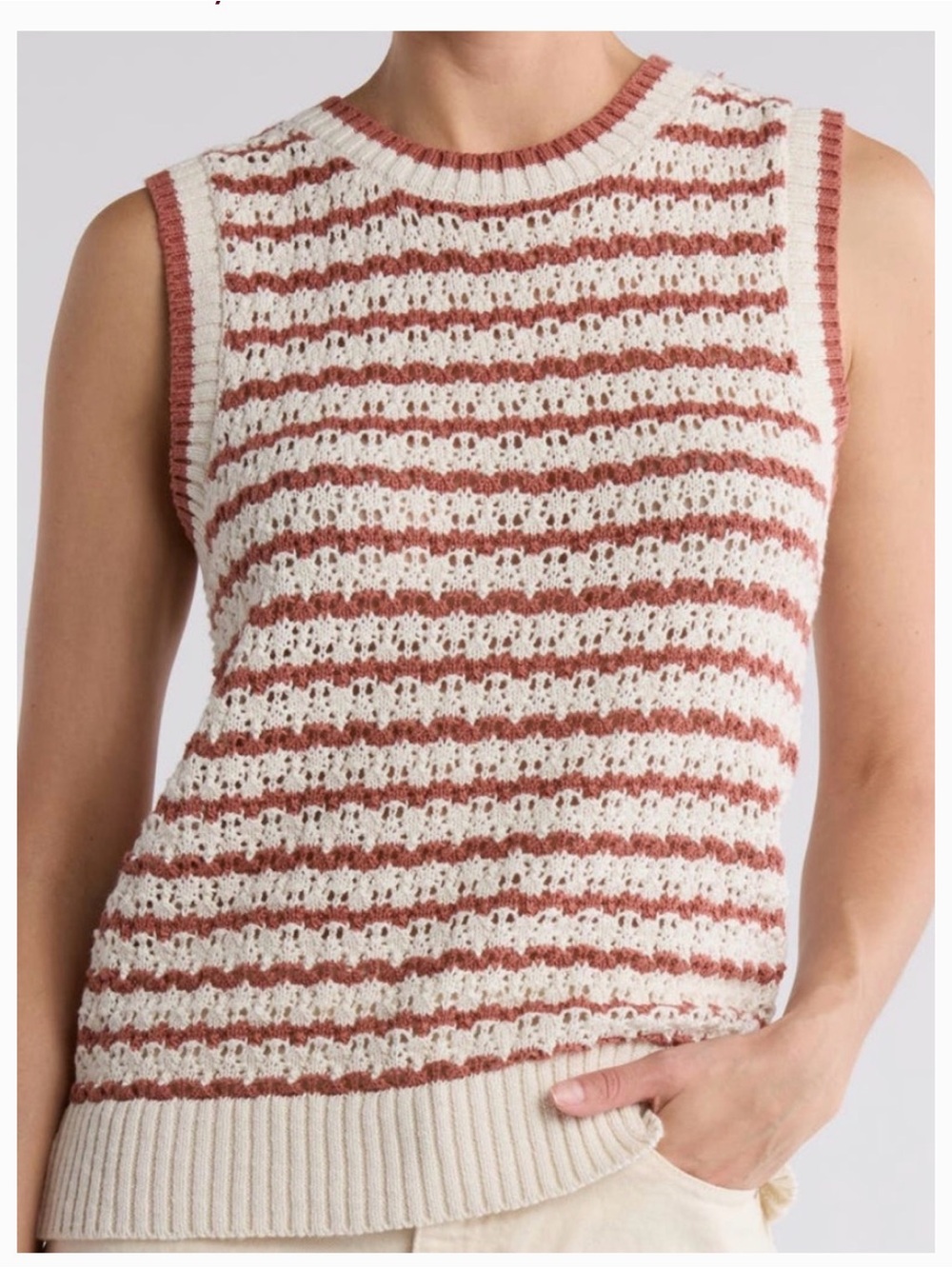 Sleeveless Striped crochet tank/sweater vest - Cream & Rust